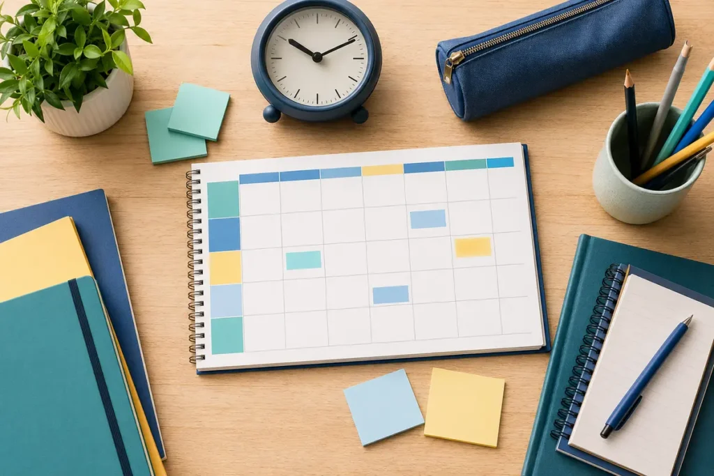 Weekly study schedule for law students with 1L reading blocks